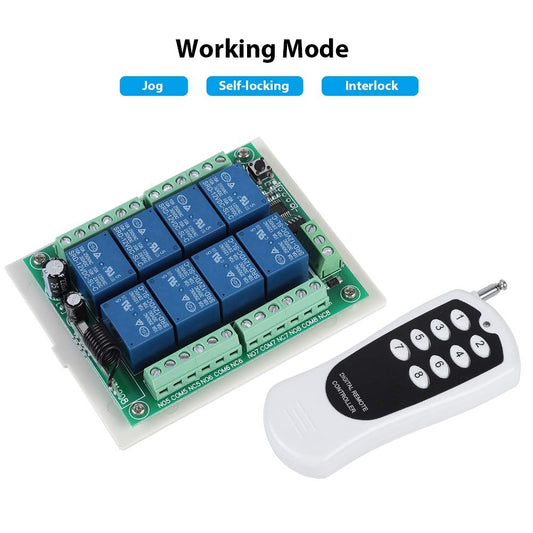 DC 12V Relay Remote, RF Remote Control 8 Channel Relay Receiver Module 433Mhz