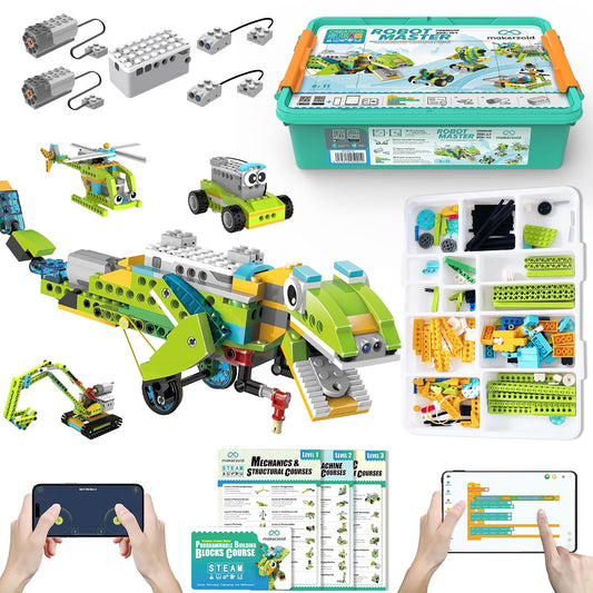 Makerzoid Programmable Toys Robot Master Premium, 200-in-1 Coding Robot Kit, STEM Robotics Kit Learning Kit for Kids(MKZ-RM-PM)