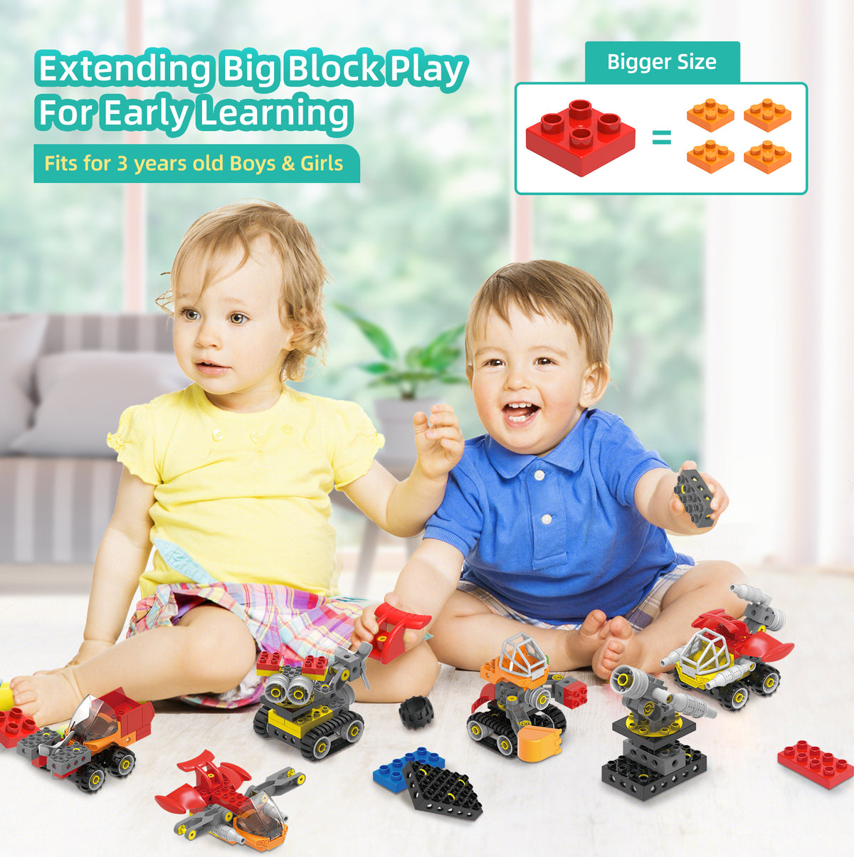 Makerzoid Screwable Big Building Blocks 40 in 1 - Mechanical Engineering Team for Kids 3+ years old, Educational Toy for Boys and Girls(MKZ-OBK-MET)