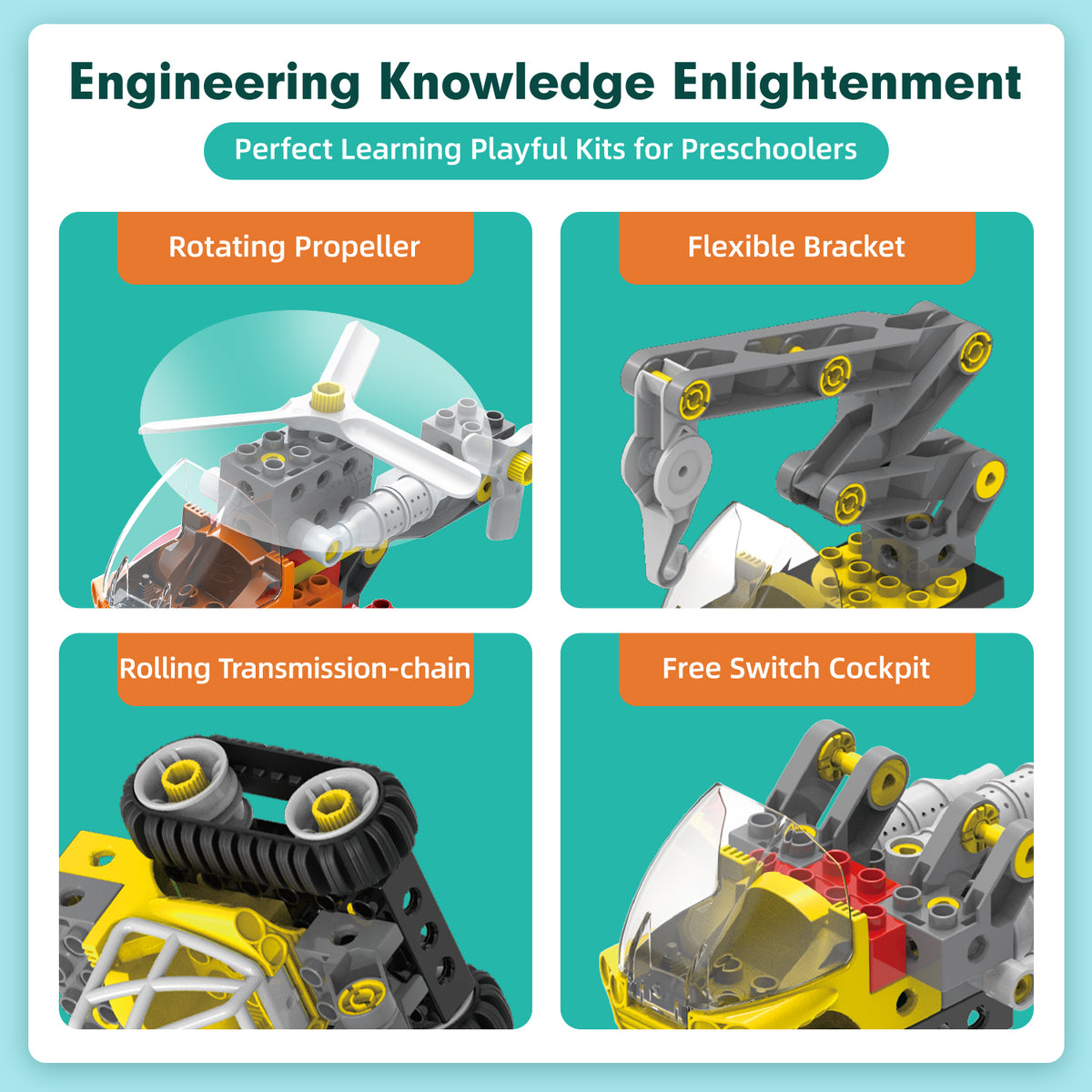 Makerzoid Screwable Big Building Blocks 40 in 1 - Mechanical Engineering Team for Kids 3+ years old, Educational Toy for Boys and Girls(MKZ-OBK-MET)