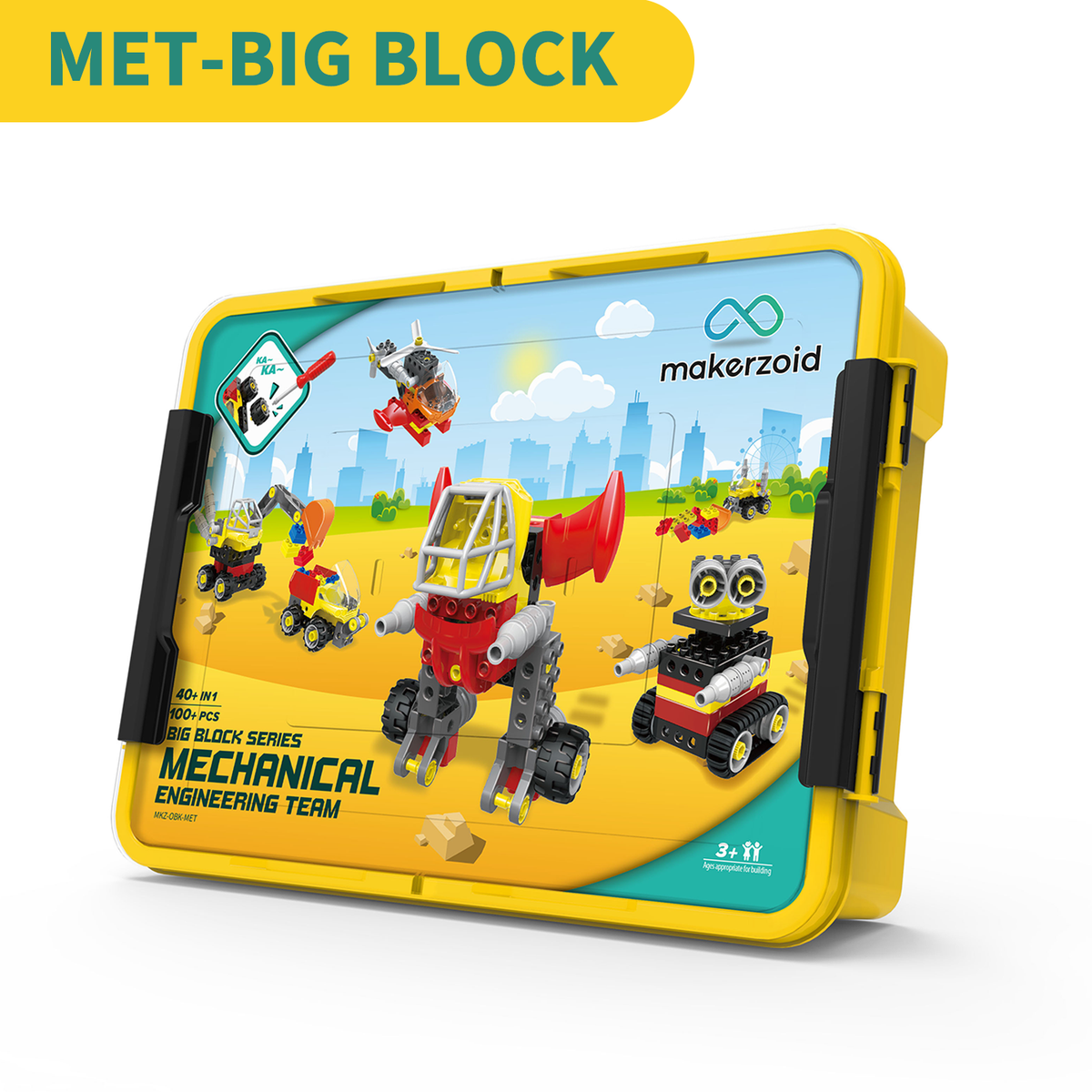 Makerzoid Screwable Big Building Blocks 40 in 1 - Mechanical Engineering Team for Kids 3+ years old, Educational Toy for Boys and Girls(MKZ-OBK-MET)