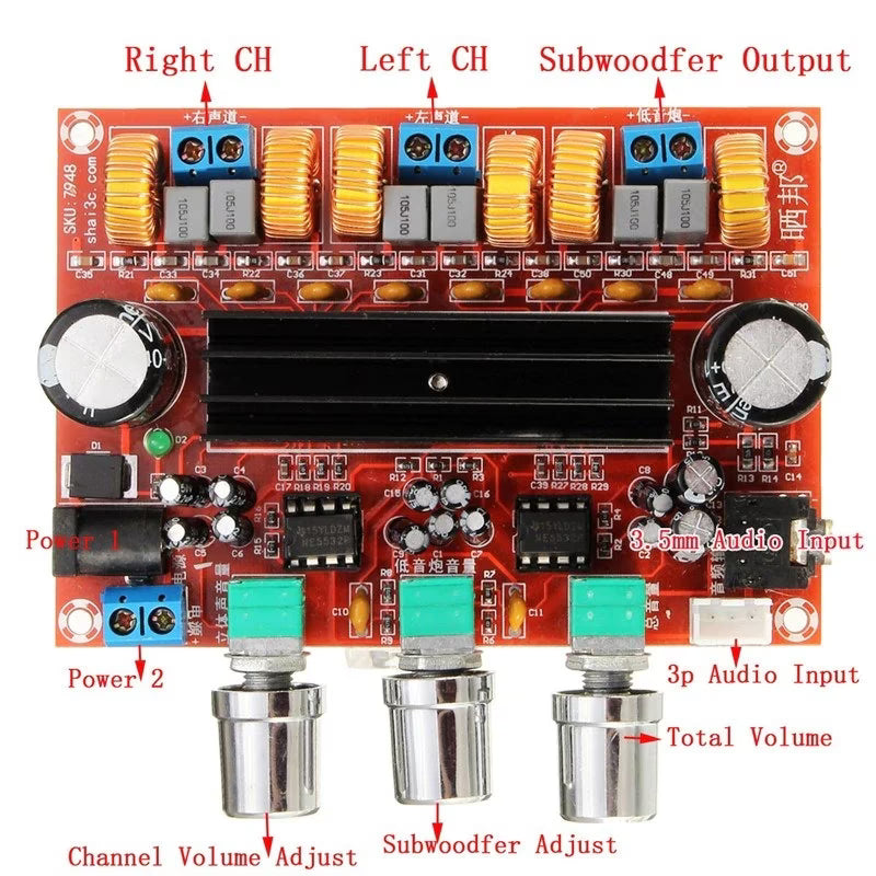 DC12-24V TPA3110D2 2.1 Channel Digital Subwoofer Power Amplifier Board