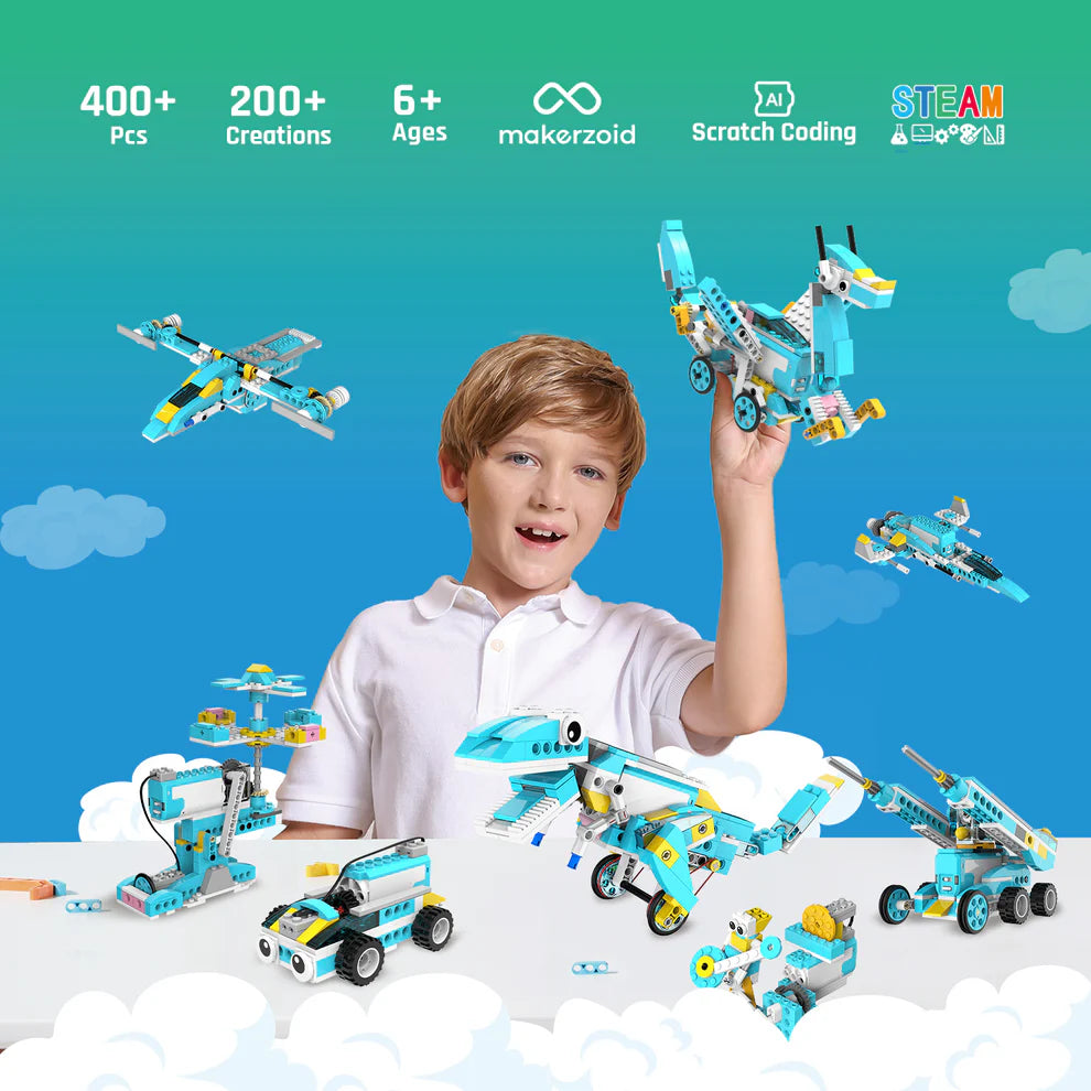 Makerzoid 200-in-1 Scratch Jr Coding Robot Kit - STEM Smart Robot Premium Educational Toy - Junior Programming Learning Kit - DIY Robotics Kit for Kids (MKZ-PF-PM)