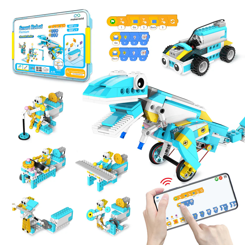 Makerzoid 200-in-1 Scratch Jr Coding Robot Kit - STEM Smart Robot Premium Educational Toy - Junior Programming Learning Kit - DIY Robotics Kit for Kids (MKZ-PF-PM)
